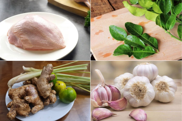 Nguyên liệu để làm khô gà lá chanh bằng nồi chiên không dầu