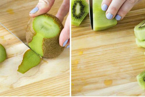 Sơ chế và cắt hạt lựu kiwi