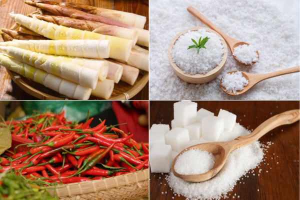 Các nguyên liệu để làm măng muối chua